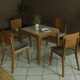 Mesa de Jantar Extensivel Tock 80cm Com Tampo de Vidro Mel Off White